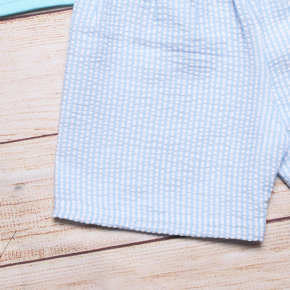 Летняя одежда синий топ с коротким рукавом и синие большие клетчатые шорты три