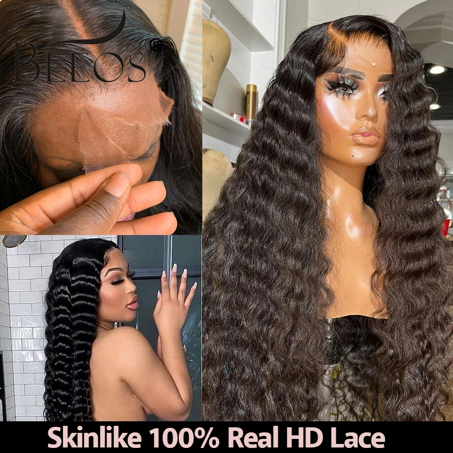 

BEEOS Skinlike Deep Wave 13*6 HD Lace Frontal Wig Human Hair Wigs Pre plucked Curly 5*5 HD Lace Closure Wig For Women Brazilian
