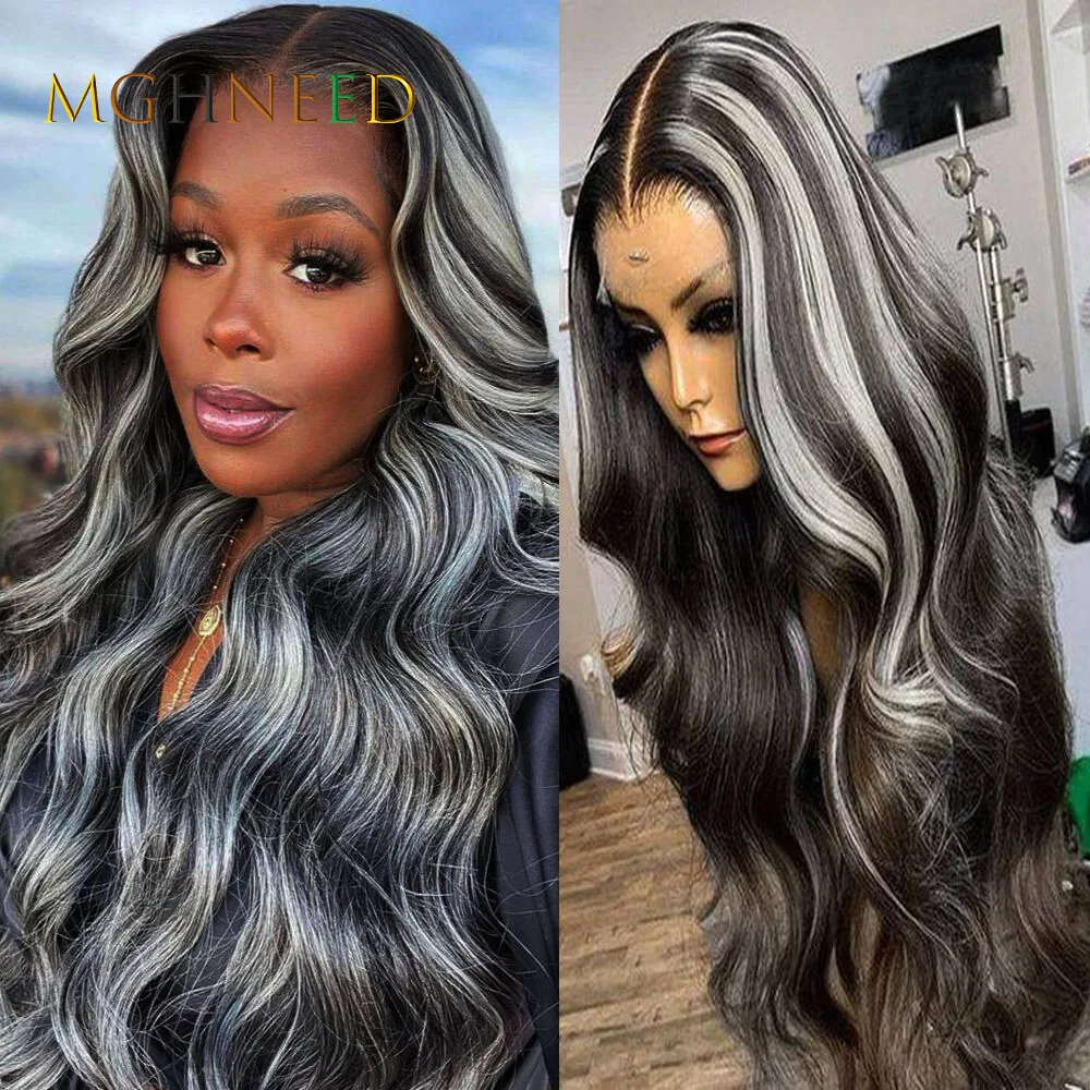 Omber Highlight Gray Lace Front Wig Human Hair HD Transparent Lace Brazilian Virgin Hair Wig