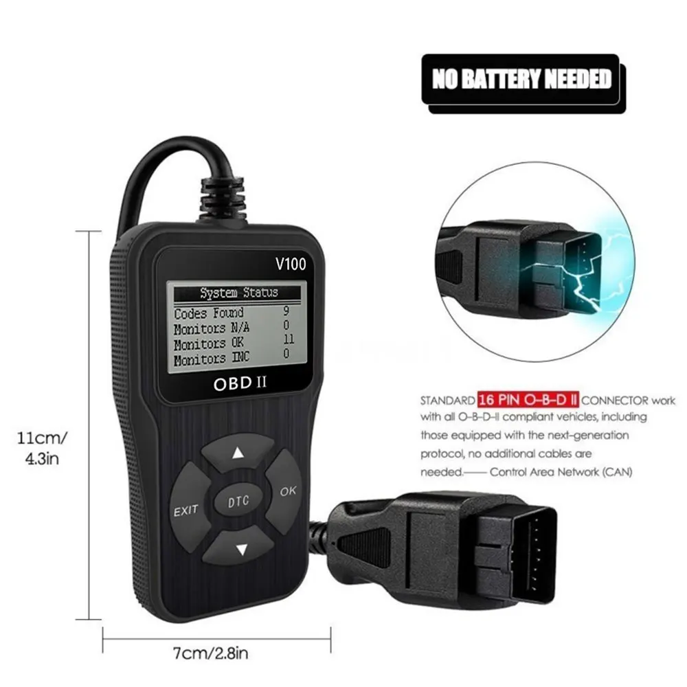 

V100 OBD2 Auto Scanner Handheld Multi-functional Durable Portable 6 Language Backlit LCD OBD II Car Diagnostic Tool Code Reader