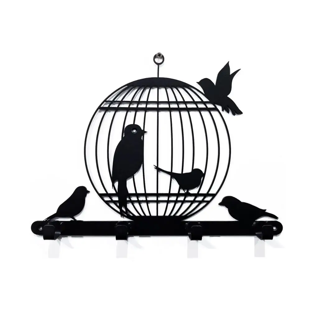 Металлические настенные вешалки с четырьмя крючками - Цвет: Black Bird Cage