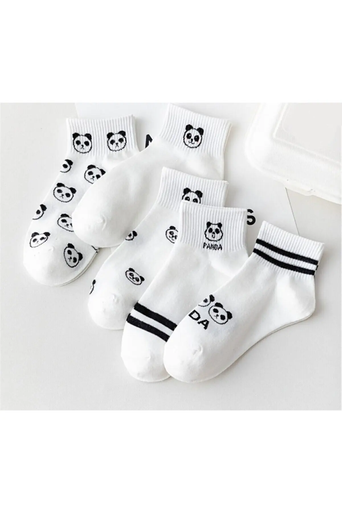 5 Pairs Panda Patterned Black and White Unisex College Tennis Socks