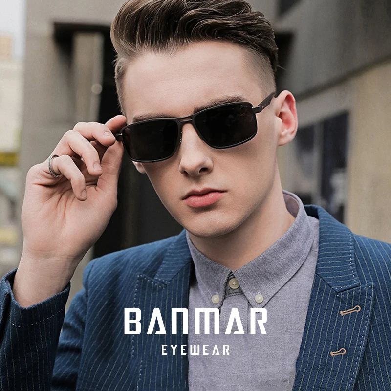 

BANMAR Brand Polarized Sunglasses For Men Metal Oculos de sol Men's Fashion Square Driving Eyewear Travel Sun Glasses Package