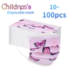 Маска детская одноразовая, с принтом в виде розовой бабочки, 3 слоя, 102050100 шт.
