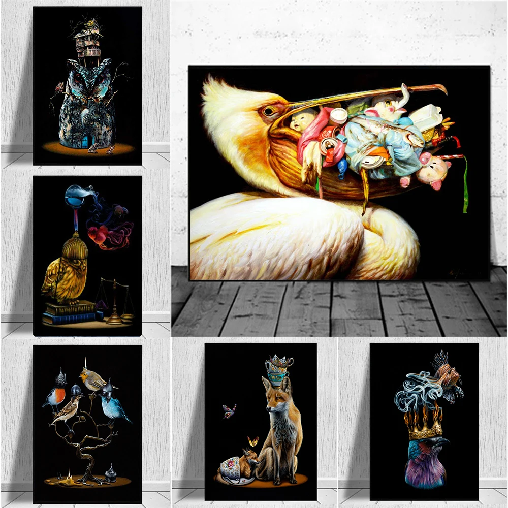 

Gorgeous Surreal Animal Canvas Paintings Creative Poster and Prints Wall Art Pictures for Living Room Decor Cuadros
