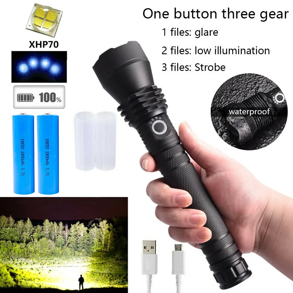 구매 WAKYME LED 손전등 캠핑 라이트 울트라 브라이트 토치 텔레스코픽 줌 USB 충전식 전술 토치 방수 랜턴 Xhp70