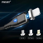 Магнитный кабель Micro USB Type-C 3A, магнитное быстрое зарядное устройство для телефона, шнур для передачи данных со светодиодной подсветкой для iPhone 13, 12, 11, XS, 8, Xiaomi Redmi, Huawei
