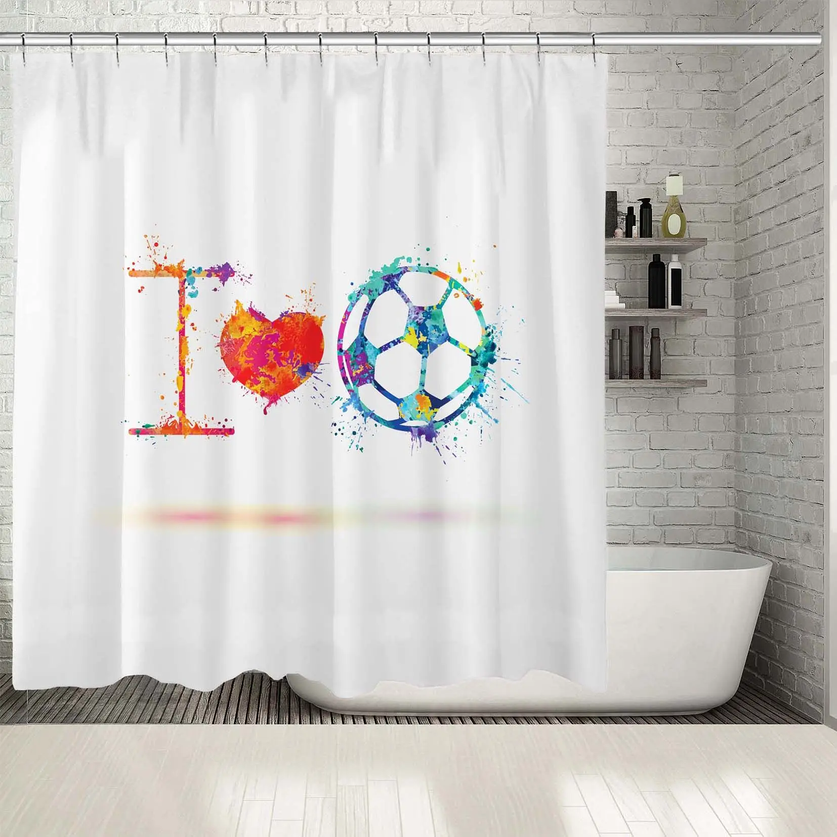 Занавеска для душа I Love Football дизайн элементы красочный красный желтый оранжевый