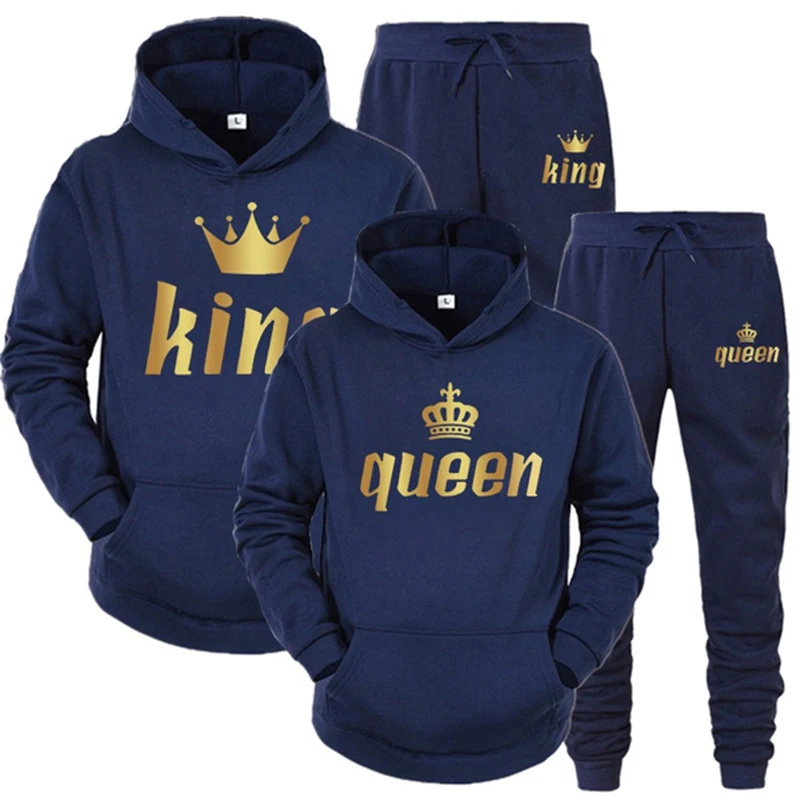 2022 Hot Sale Couple Outfits Hoodie and Jogger Pants High Quality Men Women Daily Casual Sport Jogging Suit King Queen Tracksuit images - 6