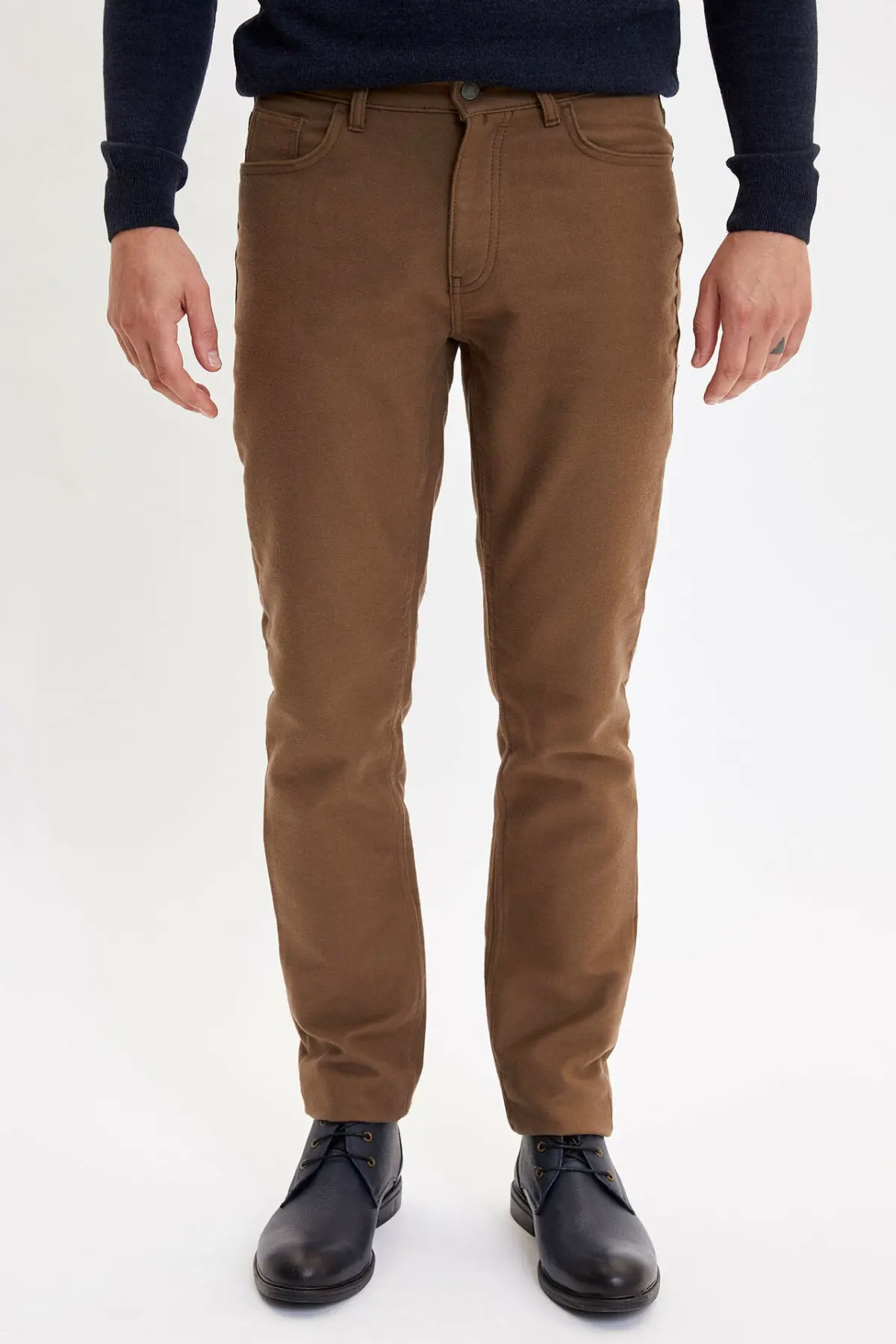 Дефакто мужские брюки бизнес прямые длинные средняя талия сплошной цвет Мужские