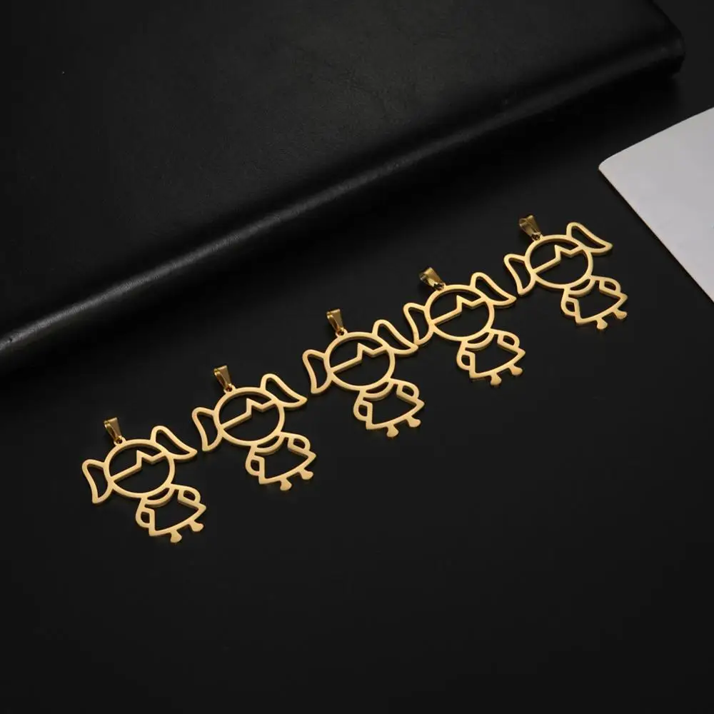 

Likgreat 5 Pieces Character Boys and Girls Charms Stainless Steel Gold Color for Jewelry Making Pendant DIY Necklace Accessories