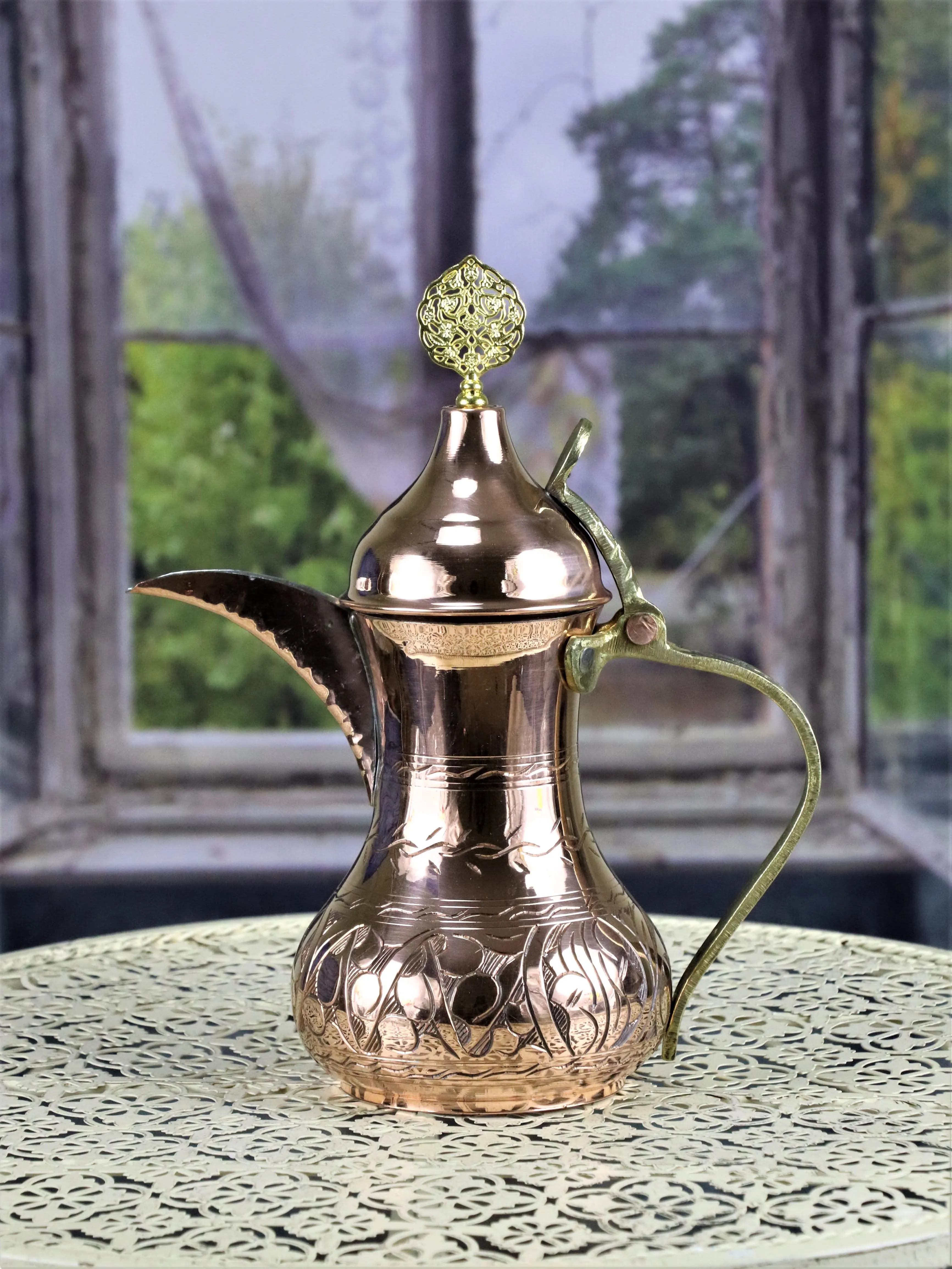 SONAYCOPPER Middle Sizes Aleppo Teapot 700 ml Copper Arabian Creamer Engraved Mırra Coffepot | Дом и сад