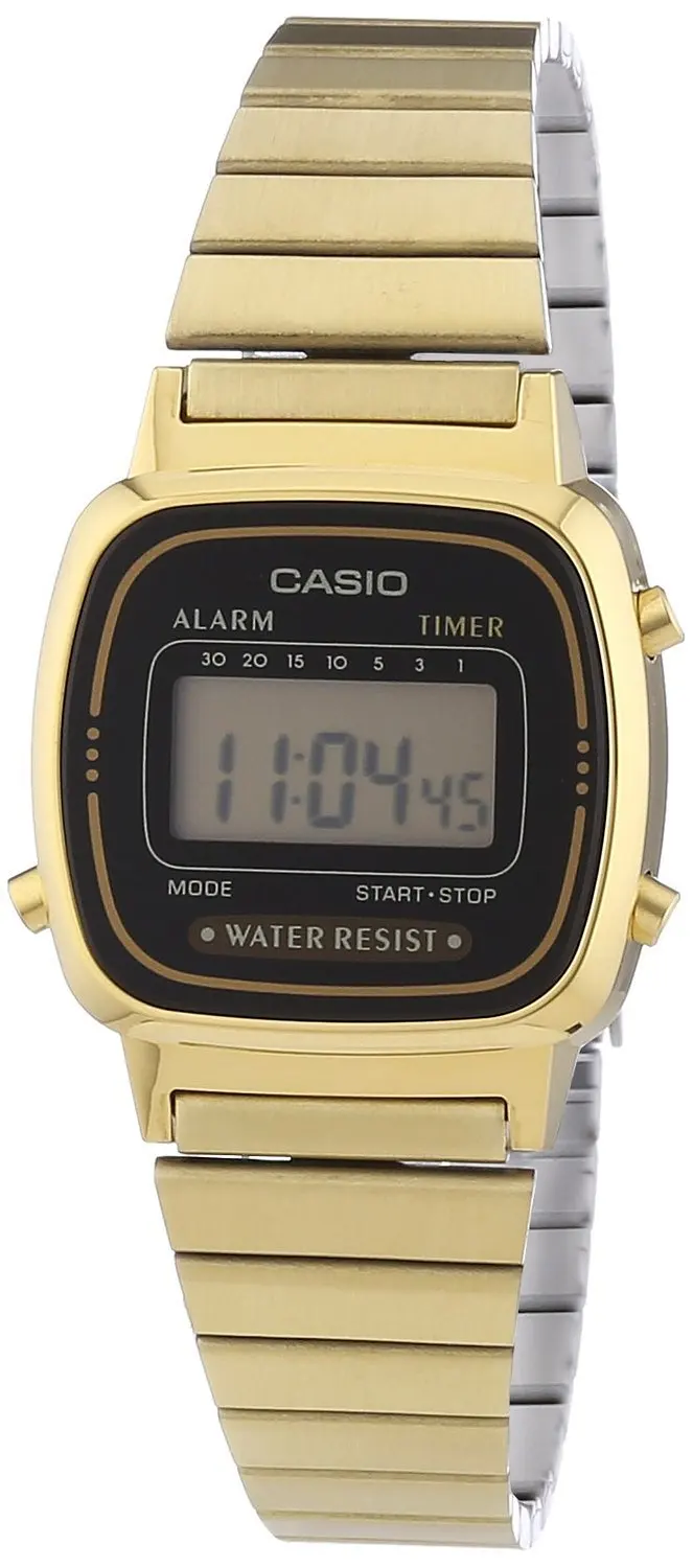 Оригинальные часы Casio LA670WG 1 для женщин из нержавеющей стали Chrono черного золота