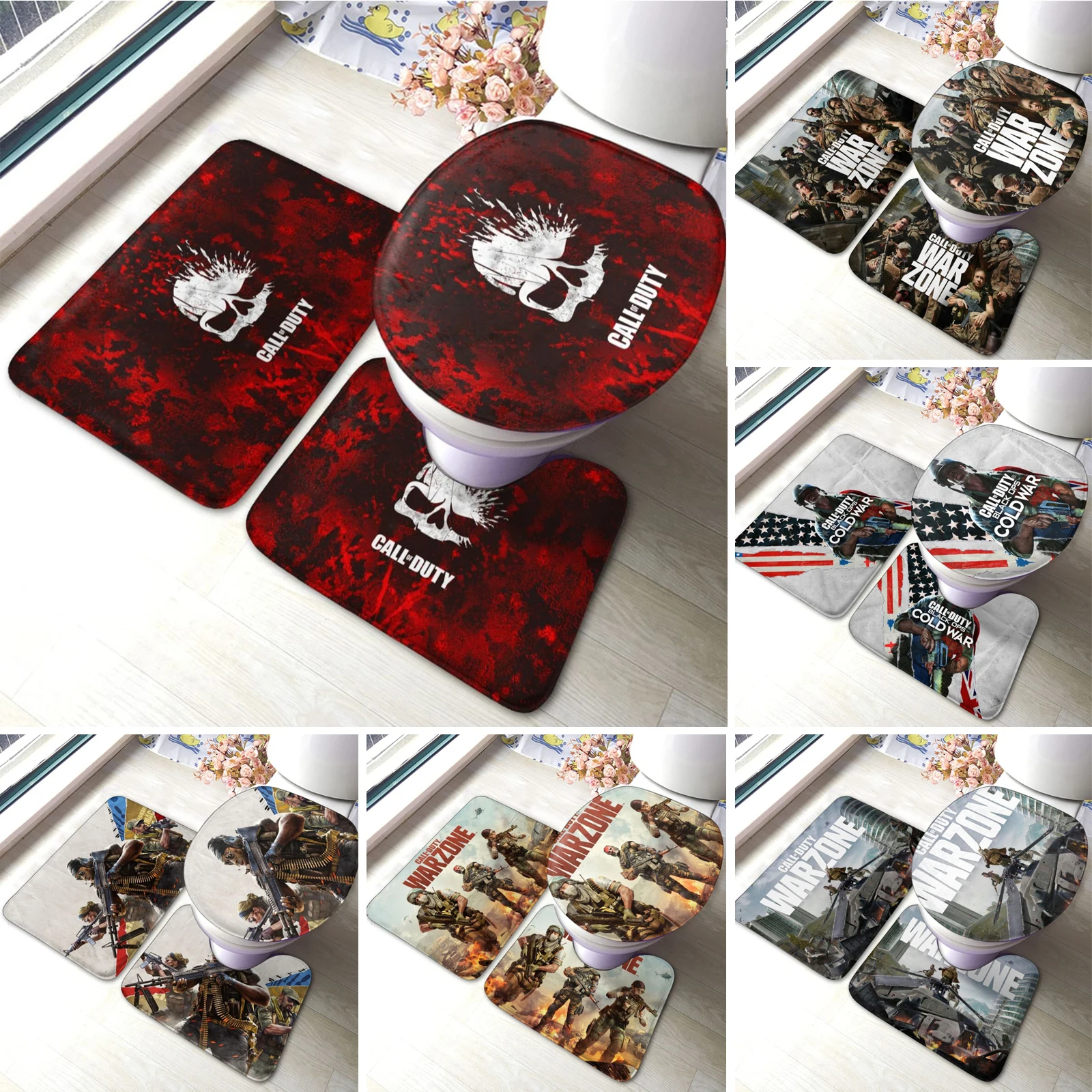 

Набор ковриков для ванной комнаты Call Of Duty, 3 шт., Противоскользящие коврики для ванной + U-образный контур + крышка для туалета