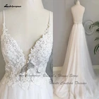 Пляжное свадебное платье принцессы es для невесты на бретелях-спагетти 2022 Robe Mariee шикарное кружевное платье с аппликацией и V-образным вырезом в стиле бохо свадебное платье с открытой спиной