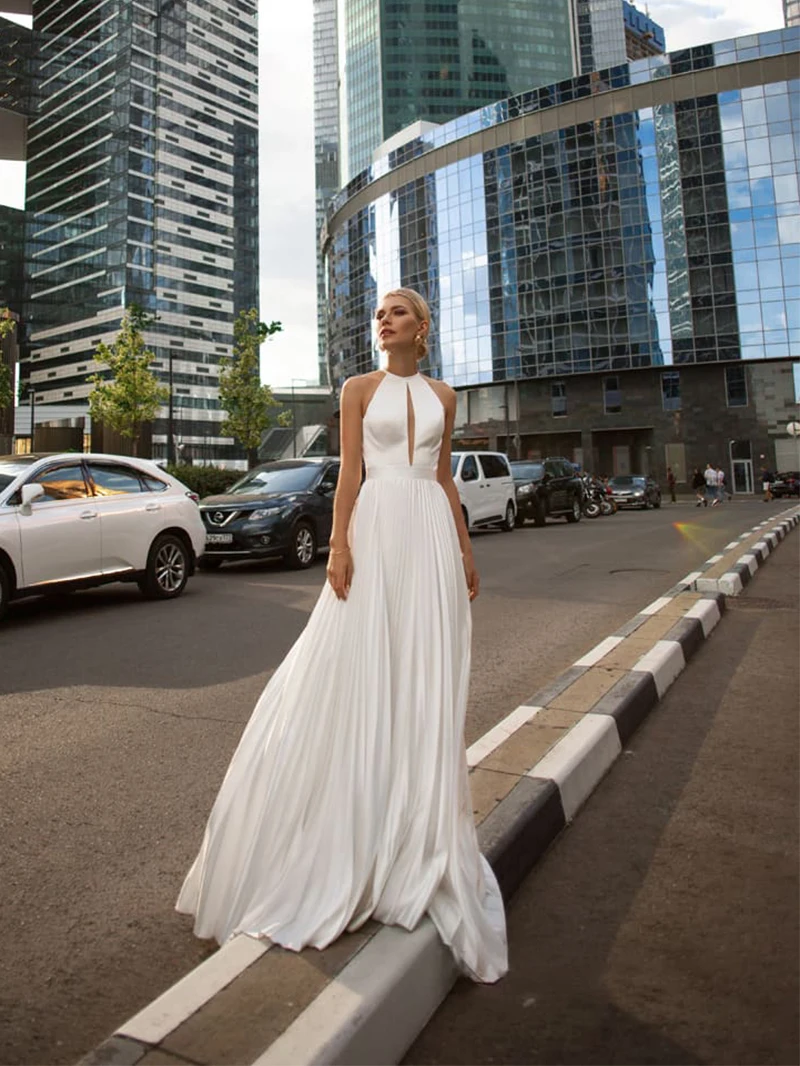 Линия шифоновое свадебное платье пляжное макси 2021 с открытой спиной