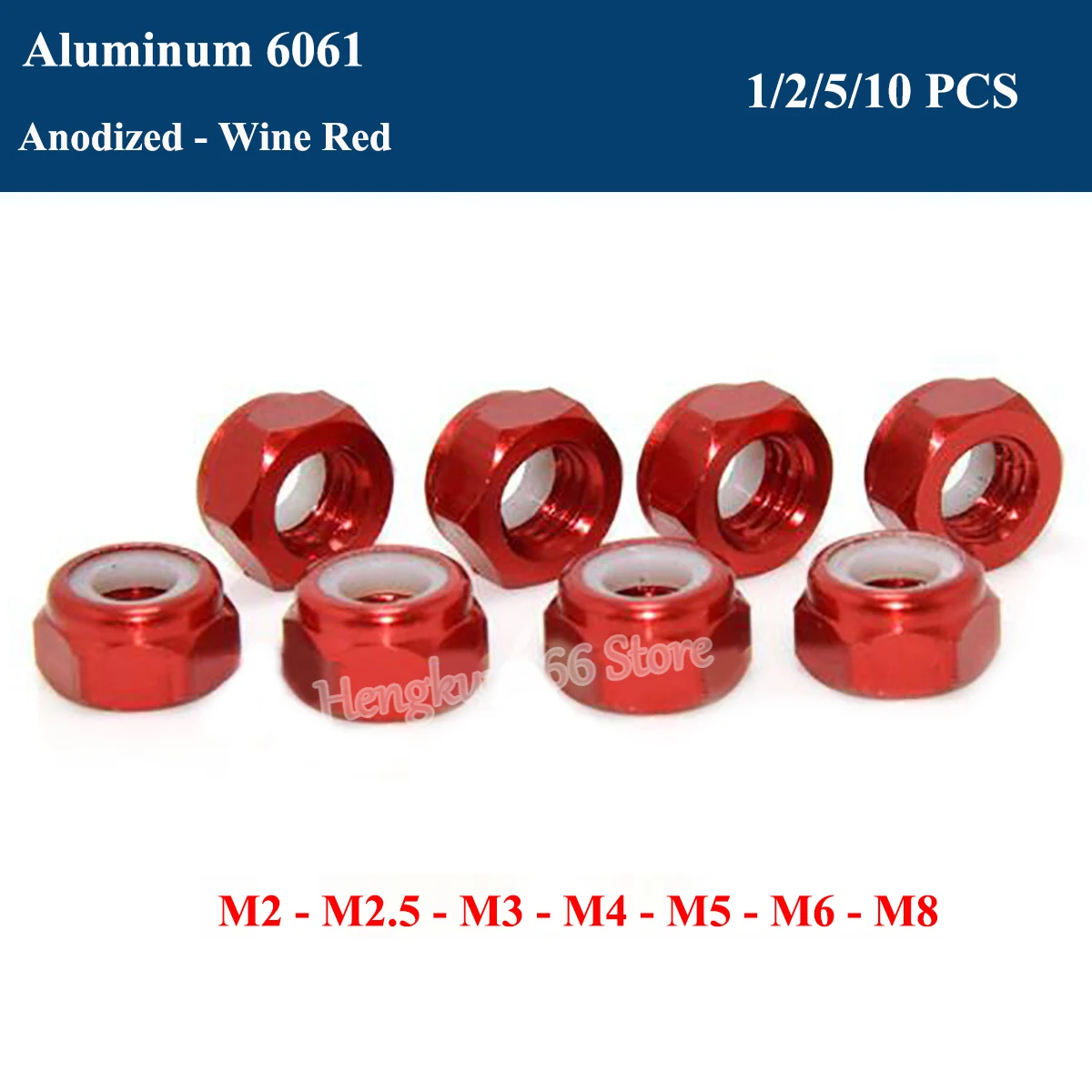 

M2 M2.5 M3 M4 M5 M6 M8 Aluminum Alloy Nylon Insert Lock Nuts Self-locking nut Anodized - Wine Red DIN985 Hex Nylon Lock Nut