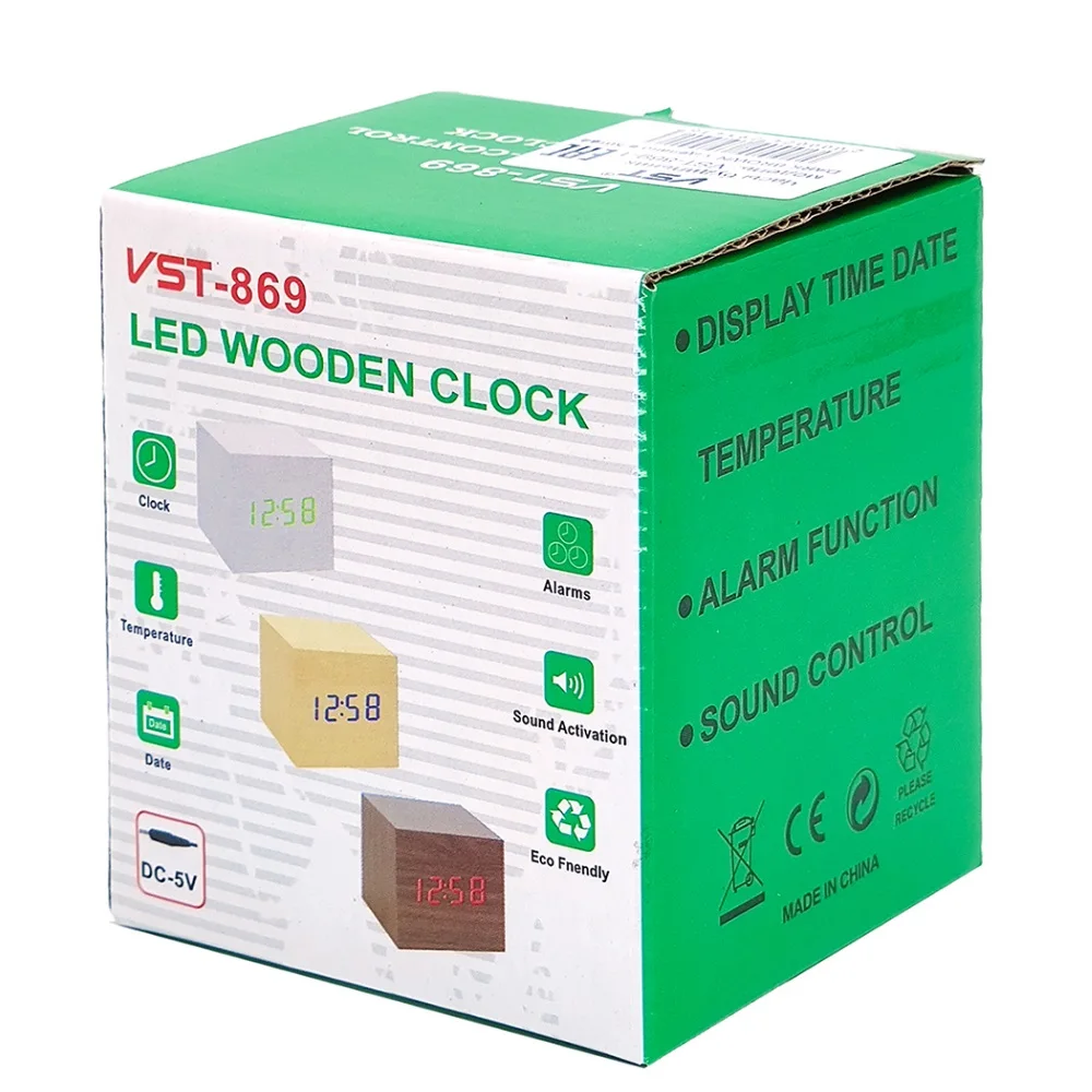 LED table clock alarm wooden cube VST 869 |