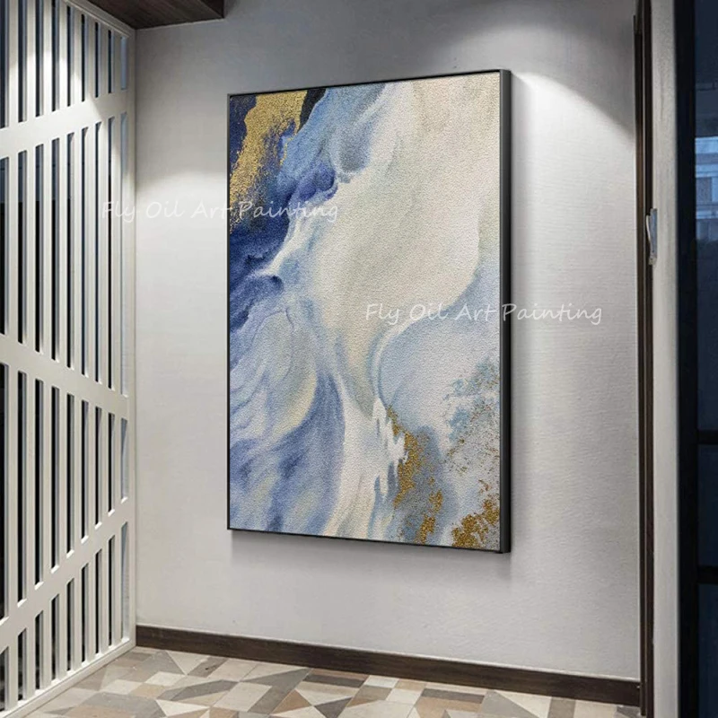 100% ручная роспись простой креативный пейзаж голубое небо толстая современная