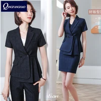 korean style spring summer short sleeved professional suits high quality fashionable blazer and pants or skirt set office