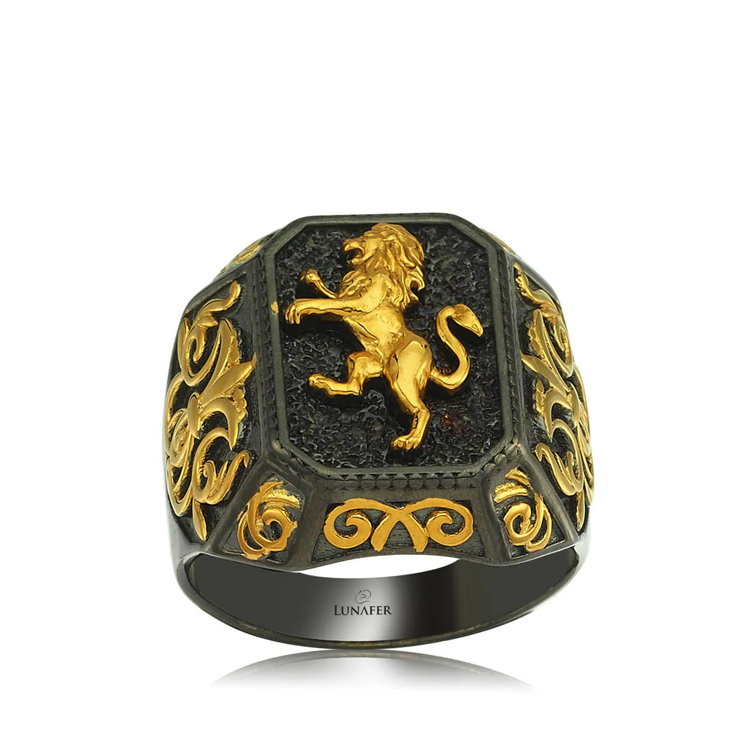 

Мужское кольцо lunпера с символом Леона в стиле херальдической медицины, черное родиевое и золотое покрытие, искусственное серебро