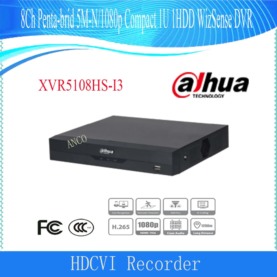 

Dahua 8 Channel Penta-brid 5M-N/1080p Compact 1U 1HDD WizSense Digital Video Recorder DH-XVR5108HS-I3 DAHUA DVR