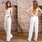 Женский Свадебный комбинезон в стиле бохо, брюки без рукавов с открытой спиной и V-образным вырезом, юбка-футляр, 2022