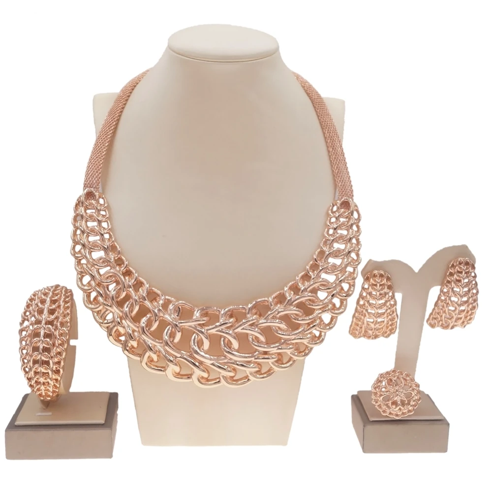 Yulaili изысканное розовое золото Простой стиль ожерелье ювелирные изделия ежедневный недорогой женский браслет серьги кольцо наборы