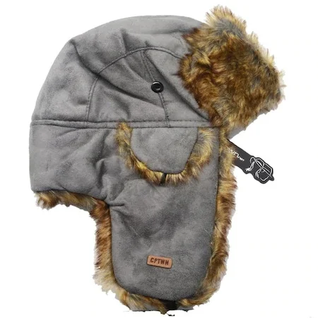 Unisex. Original Nubuck Leather Winter Hat with Pilot Fur. Hunting Fishing Ski Rain