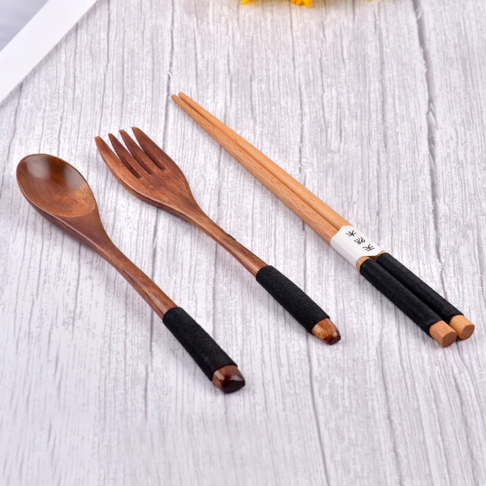 Ложка и вилка из натурального дерева рисовые супы столовые приборы ручной работы
