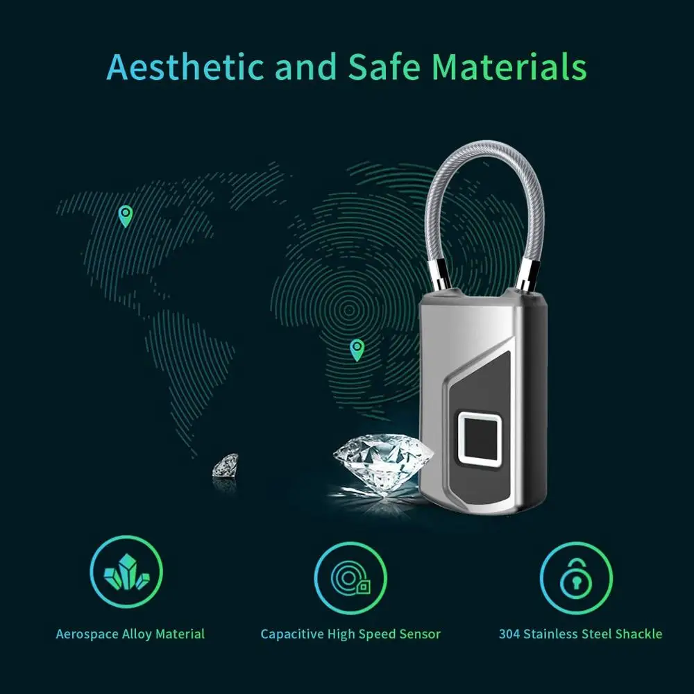 Замок HONTUSEC со сканером отпечатков пальцев умный водонепроницаемый замок