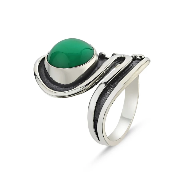 

Silver 925 Sterling Green Agate Stone Handwork Ring