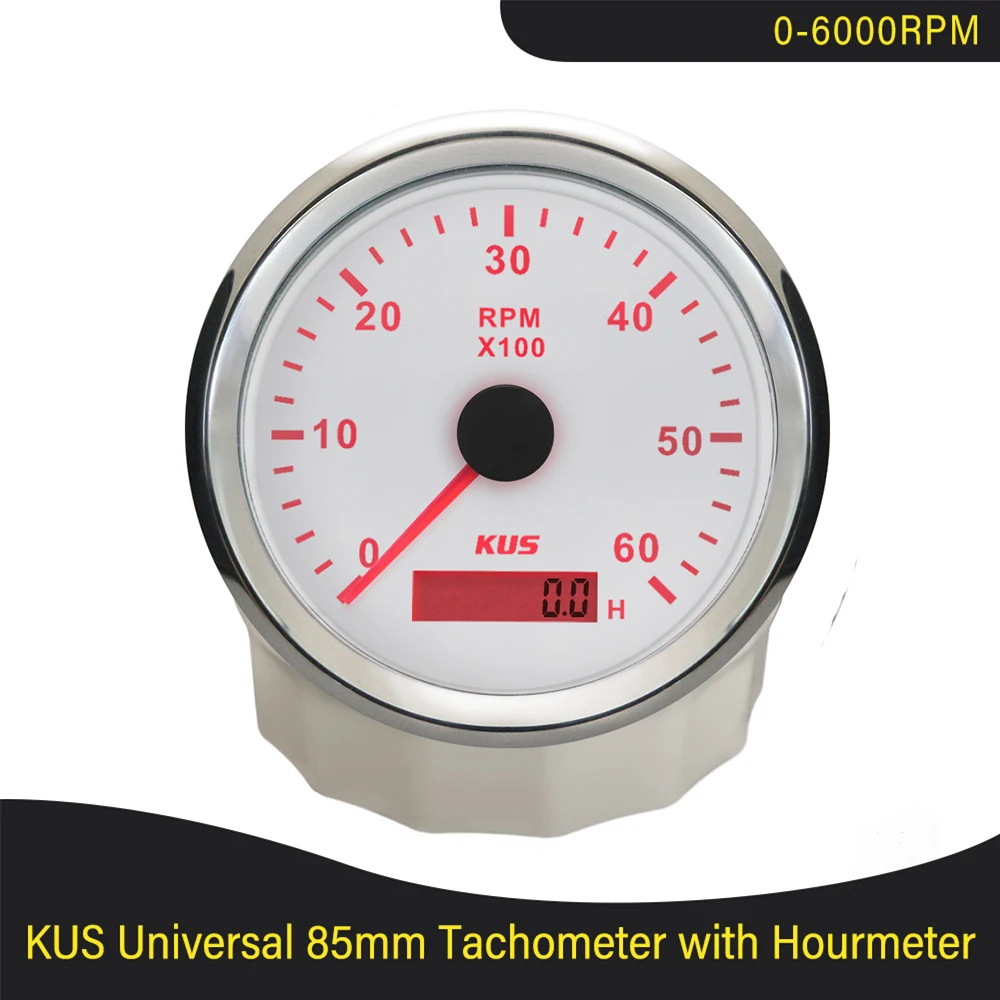 

KUS 85MM Gasoline Diesel Engine Tachometer 3000RPM 4000RPM 6000RPM 8000RPM with Hourmeter Boat Truck Car RV Waterproof