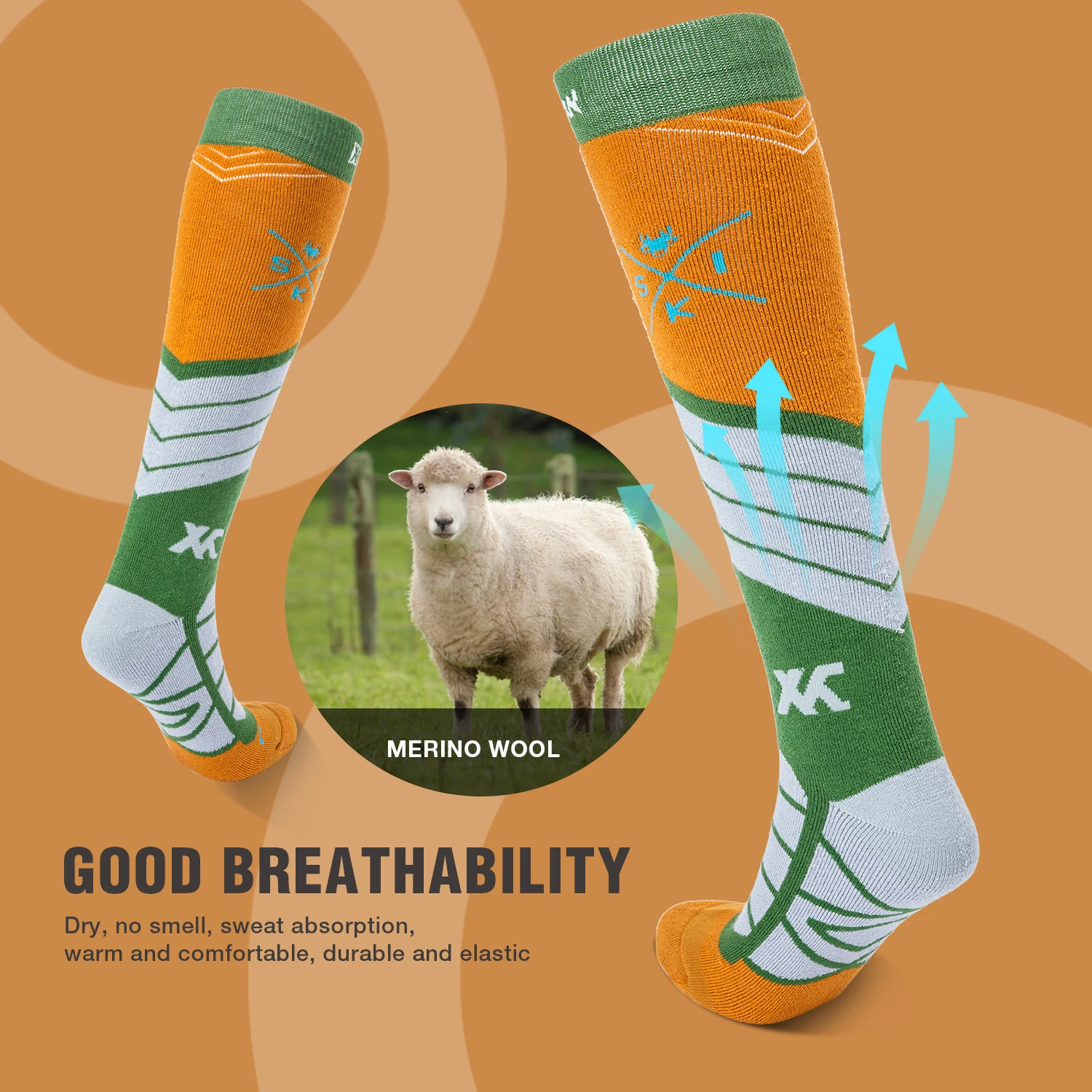 Носки XCMAN Лыжные 2 пары в упаковке теплые носки из мериносовой шерсти для катания