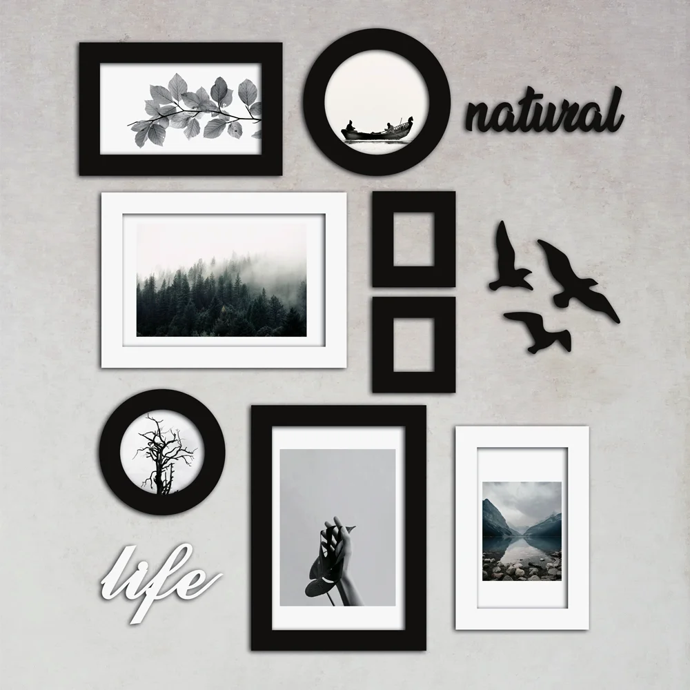 

Nature Wall Decor Black-White MDF 13 Pieces Home Decoration Interior Design