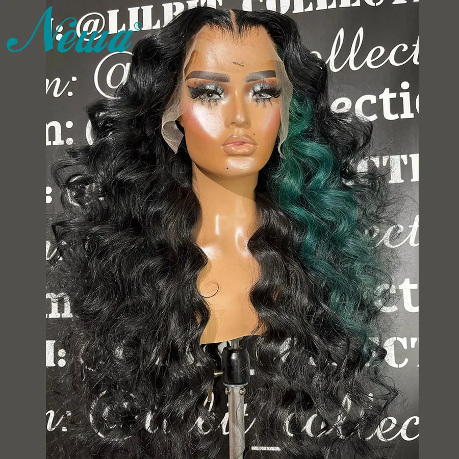 

Newa Hair Highlight Green Lace Front Wig Human Hair Pre Plucked 13x6 Lace Frontal Wigs For Women Brazilian Hair 4x4 Closure Wig