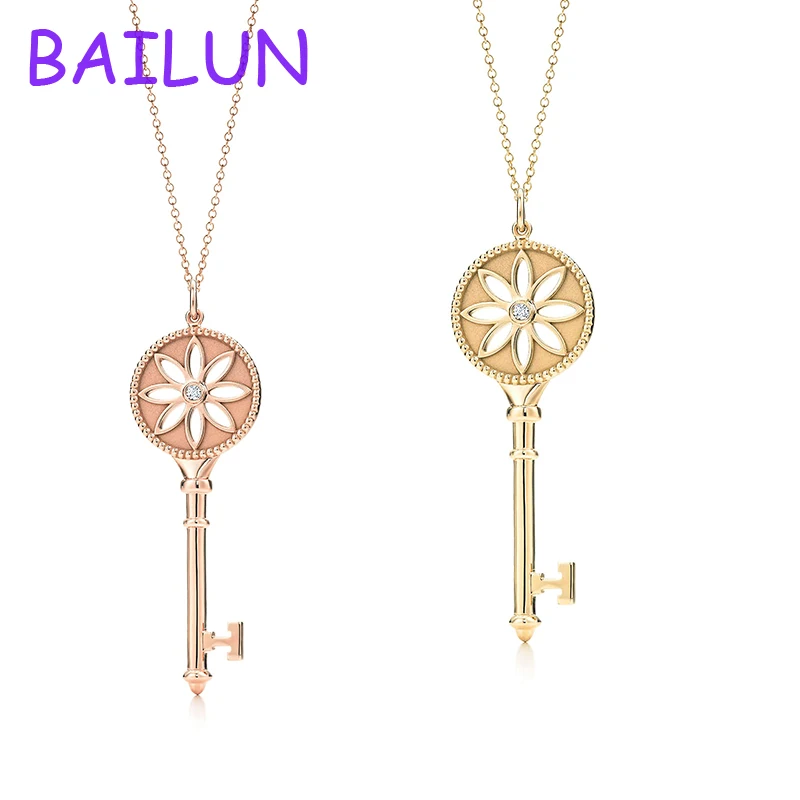 

Tif New 925 Sterling Silver Hollow Petal Key Necklace Boutique Jewelry Luxury Girls Party Holiday Gift Fashion Temperament