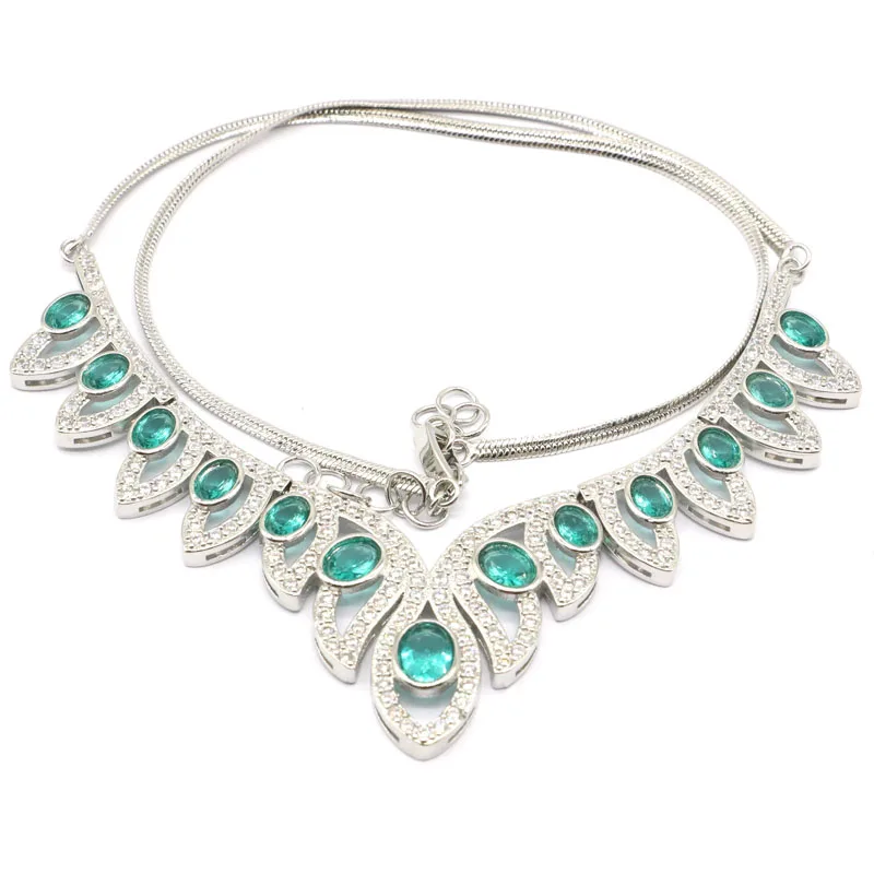 Женское серебряное ожерелье с голубым аквамариновым белым кубическим цирконием