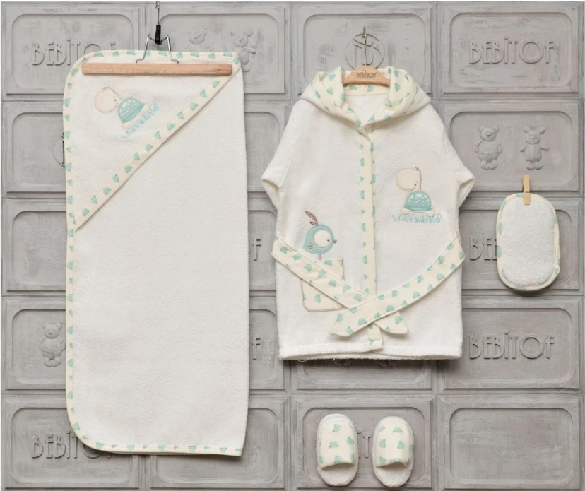 

Baby Boy Girl 0-24 Months Turtle and Bird Patterned Bathrobe Set High Quality Hundred Percent Cotton 2020/2021 Season Mother New