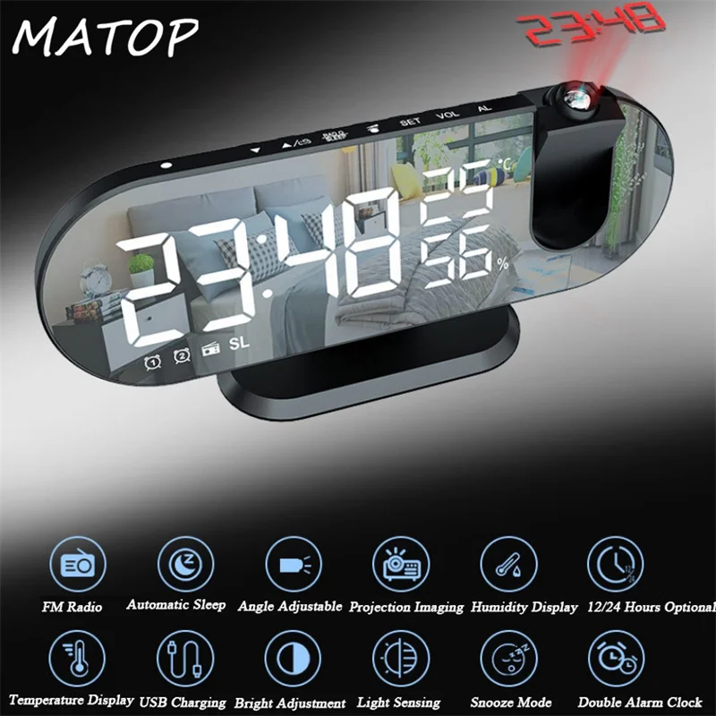 Светодиодный Будильник с цифровой проекцией настольные электронные часы FM-радио