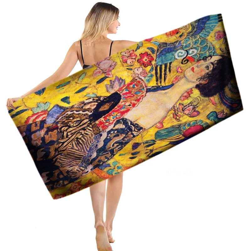 

Gustav Klimt Woman With Fan Orange Dress Vintage Fine Art Print Poster Asian Style Quick Drying Towel By Ho Me Lili