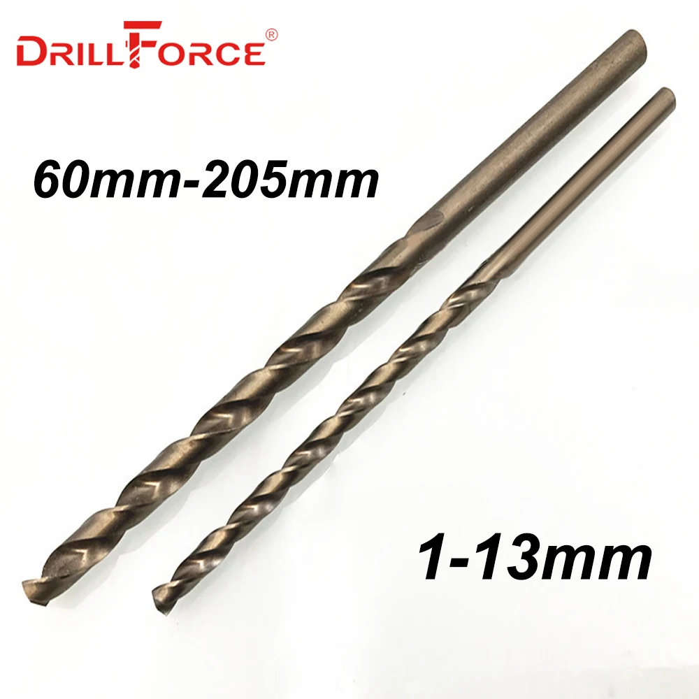 Drillforce Tools 5PCS 1.0mm-13mm HSSCO 5% Cobalt M35 Long Twist Drill Bits For Stainless Steel Alloy Steel & Cast Iron