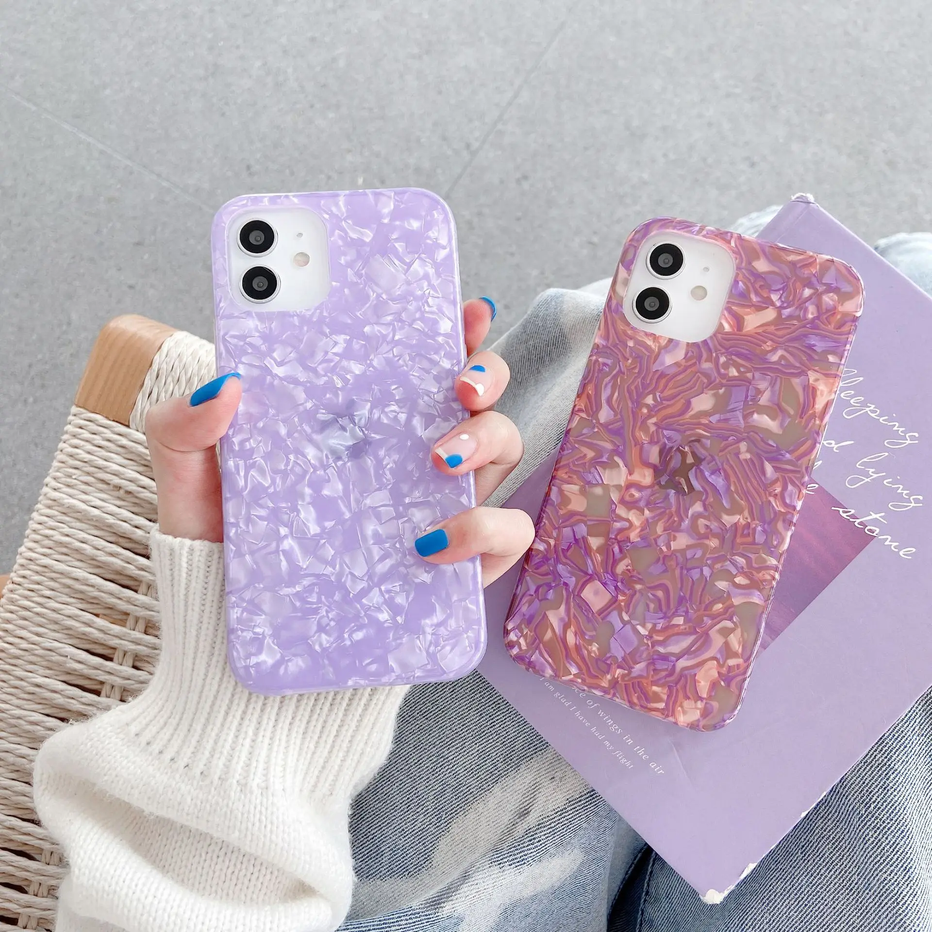 

Glossy Marble Case For iPhone 13 12 11 Pro Max 6 7 8 Plus XS Max XR Bling Conch Shell Silicone Glitter Soft TPU Shockproof Cover