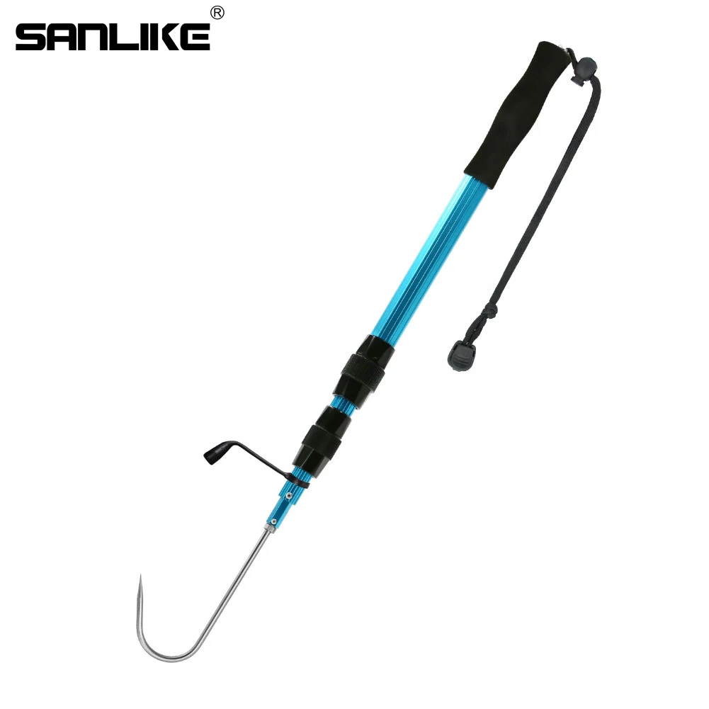 SANLIKE Telescopic Fishing Gaff with Stainless Hook, Saltwater Offshore Aluminium Alloy Pole with Soft EVA Handle