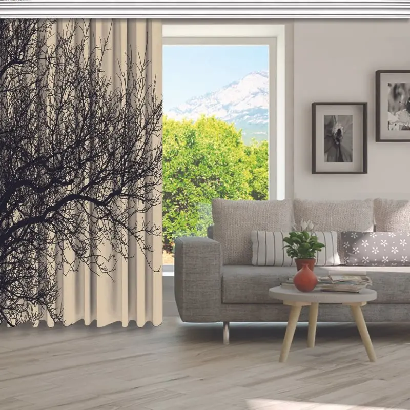 Штора из кожи ветви дерева зимний наружный силуэт природа пейзаж бежевый и