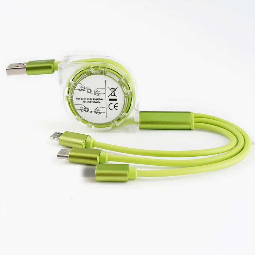 

3pcs bundle One drag three telescopic data line for Apple Android TYPE-C three-in-one charging line multi-function fast charge