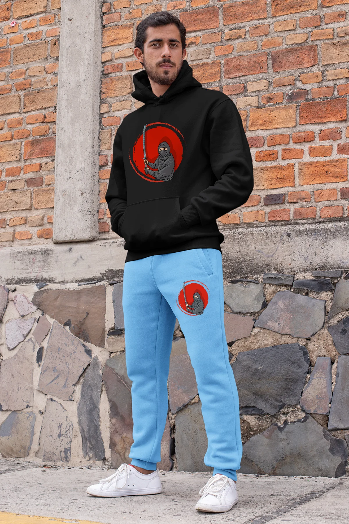 Мужской спортивный костюм Angemiel Wear Samurai Ninja Черный свитшот с капюшоном синие