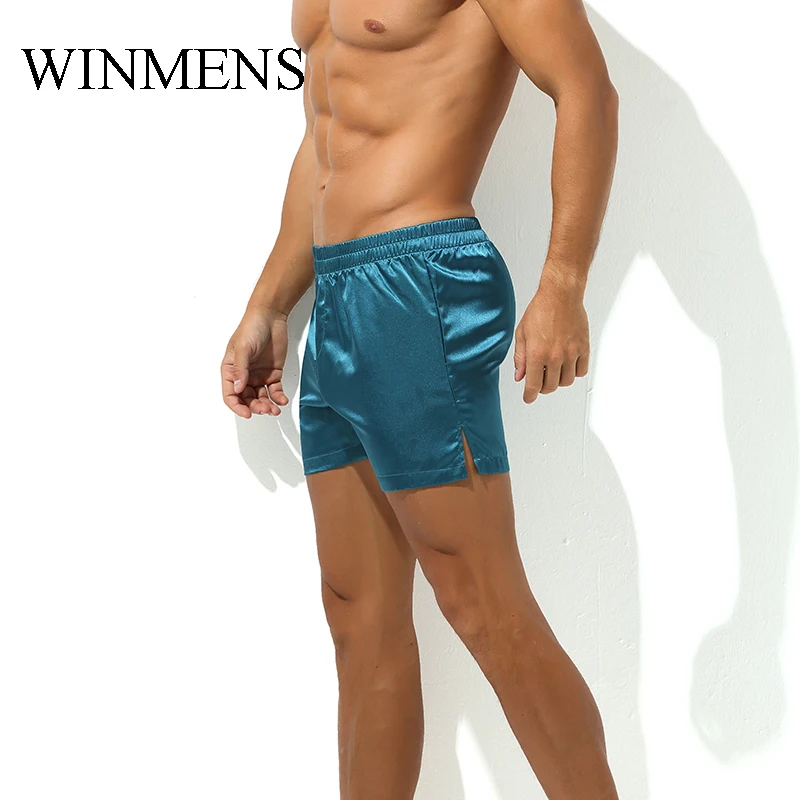 Men's Panties Male Home Shorts Solid Thin Imitation Silk Bulge Pouch Sexy Large Boxer Underwear Low Waisted Loose Trunks