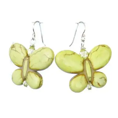 

Серьги в виде бабочки из стерлингового серебра пробы с большим желтым бирюзовым кристаллом