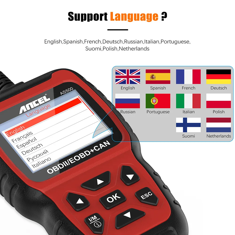 Новый сканер Ancel AS500 OBD2 OBD 2 считыватель кодов двигателя автомобильный